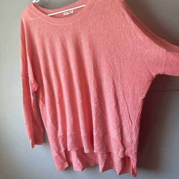 Eileen Fisher Linen Crepe Knit Pullover Salmon L Dolman Sleeve - Picture 4 of 6
